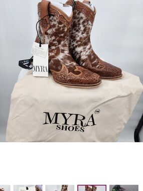 LEATHER MYRA BAG GA Trails Brown & White Hair-On Hide Short Cowboy Boots S9 New